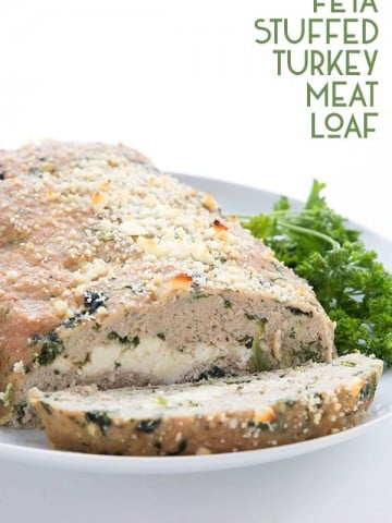 Low carb turkey meatloaf with feta and spinach on a plate