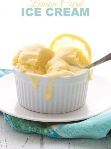 Low Carb Lemon Curd Ice Cream in a bowl on a plaid napkin