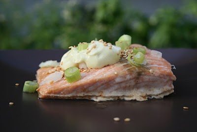 sesame roasted salmon with wasabi mayonnaise