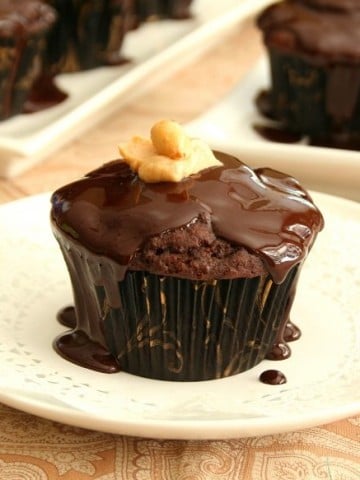 Peanut Butter Cream Filled Cupcakes with Chocolate Ganache