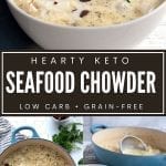 Pinterest collage for keto seafood chowder