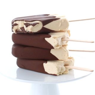 Crispy chocolate shell on low carb peanut butter ice pops