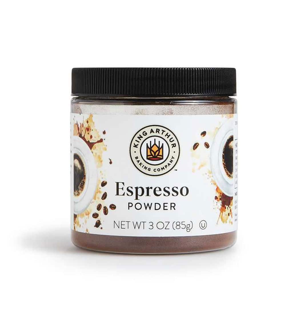 A jar of King Arthur Baking Espresso powder on a white background. 