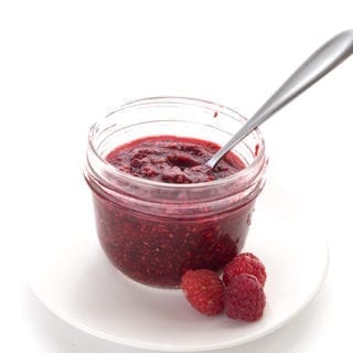 Sugar Free Jam made with raspberries and chia seeds