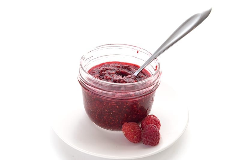 Sugar Free Jam made with raspberries and chia seeds