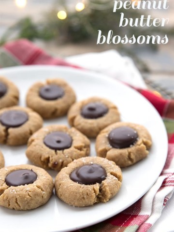 Keto peanut butter blossom cookies on a white plate