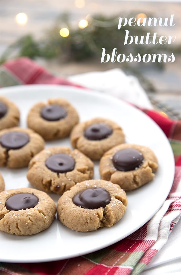 Keto peanut butter blossom cookies on a white plate