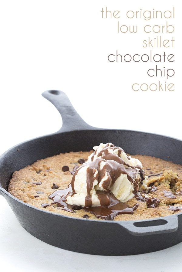 The best low carb chocolate chip skillet cookie recipe.