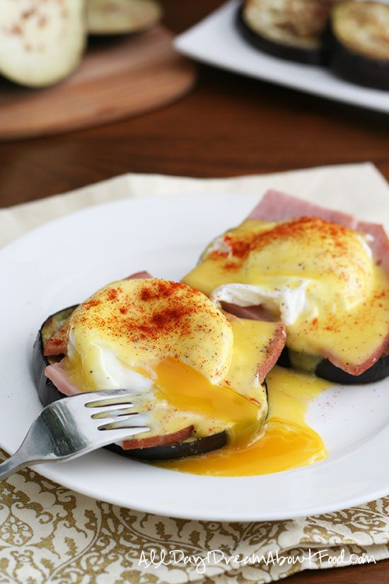 Healthy Low Carb Eggs Benedict with Eggplant 