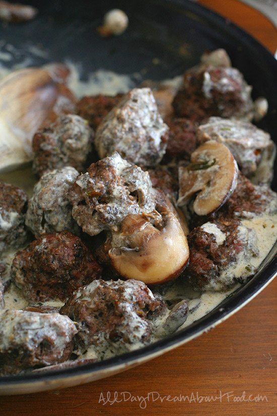 Beef and Mushroom Meatballs in Stroganoff Sauce