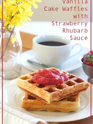 Low Carb Vanilla Waffles with Strawberry Rhubarb Sauce