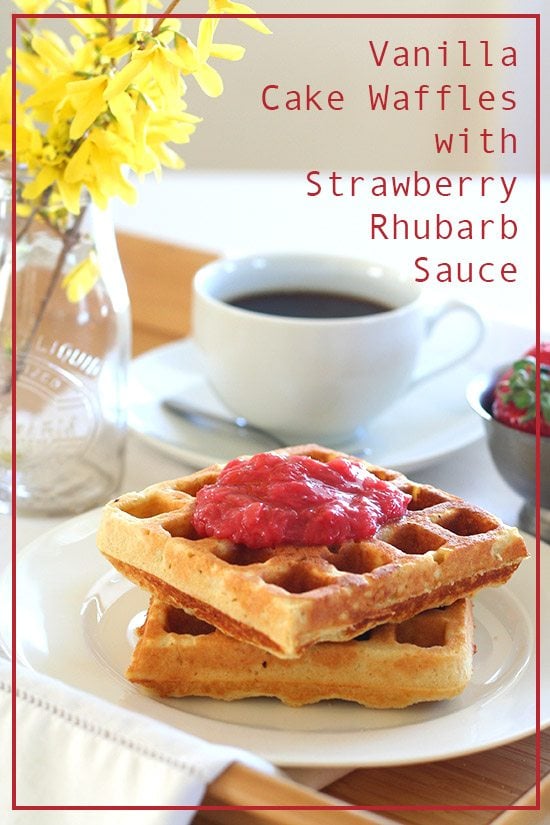 Low Carb Vanilla Waffles with Strawberry Rhubarb Sauce