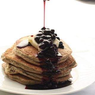 Low Carb Sugar-Free Blender Pancakes with Blueberry Syrup