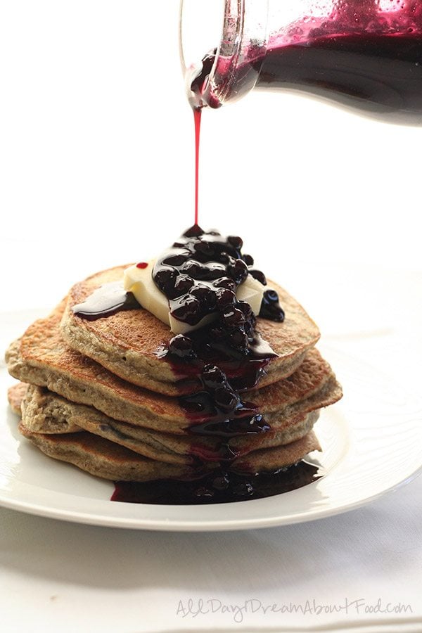 Low Carb Sugar-Free Blender Pancakes with Blueberry Syrup