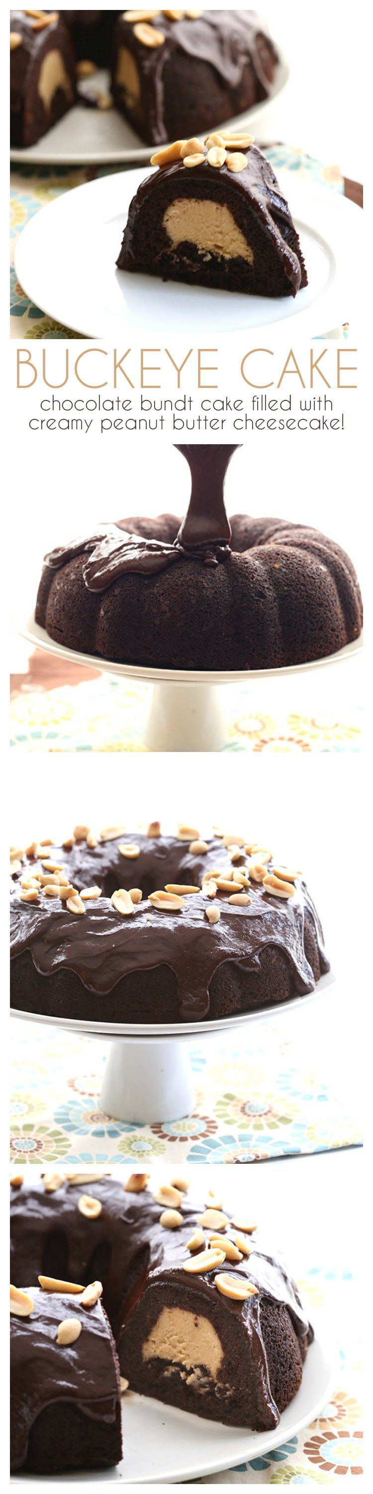 Delicious low carb chocolate bundt cake with a tunnel of creamy peanut butter cheesecake, all topped off with chocolate peanut butter ganache. Your new favorite low carb dessert recipe!