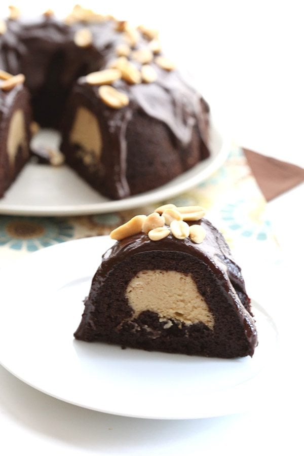 Low Carb Grain Free Chocolate Peanut Butter Cheesecake Bundt Cake
