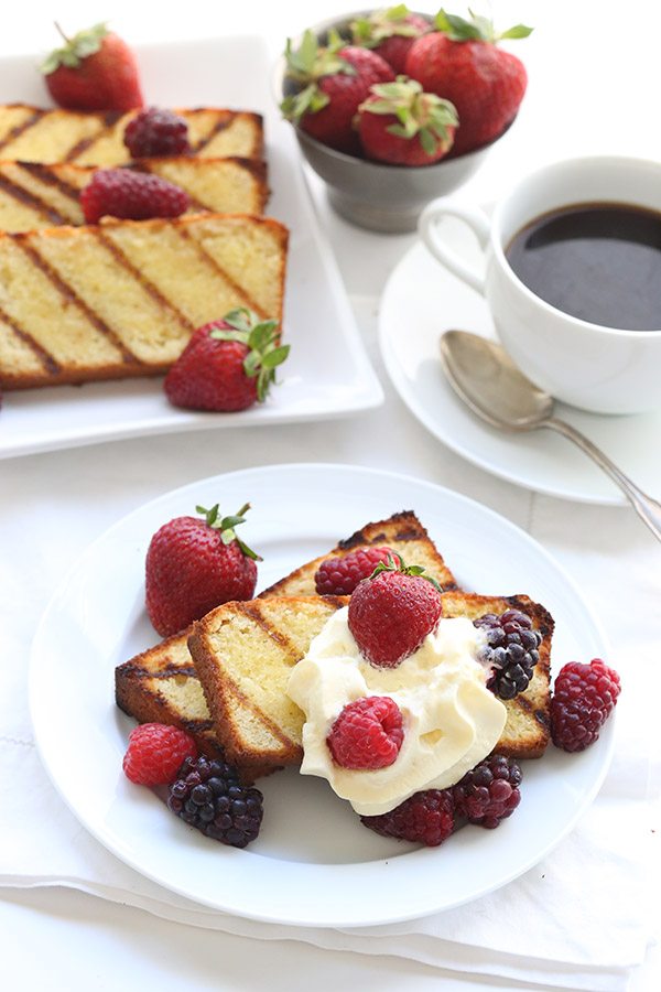 Almond flour pound cake with fresh Oregon berries. Low carb and gluten-free.