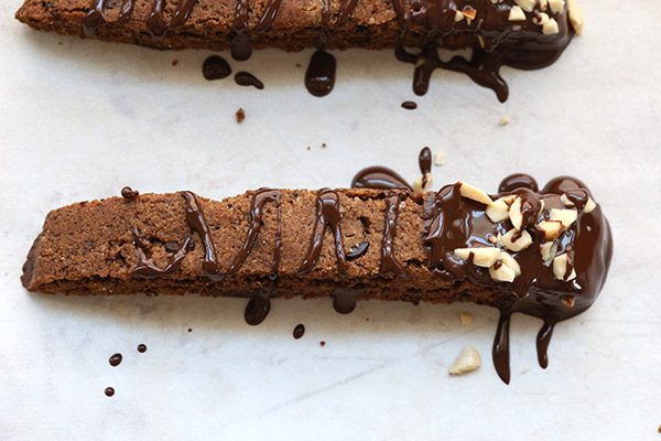 Crisp low carb biscotti with chocolate, coffee and almonds