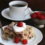 Slow Cooker cake with coconut, raspberries and chocolate chips. Low carb, dairy-free and gluten-free
