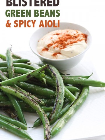 Paleo Blistered Green Beans Recipe with a spicy aioli dipping sauce