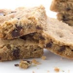 Close up photo of brown butter chocolate chip blondies
