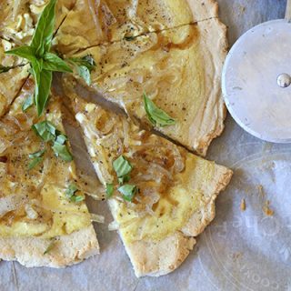 Grain-free Paleo Caramelized Onion White Pizza - a delicious low carb pizza that is also dairy-free!