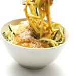 Low carb creamy pumpkin sauce with zucchini noodles. A healthy primal and low carb recipe.