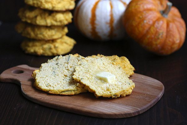 Slather these delicious low carb pumpkin biscuits in butter for a healthy Thanksgiving side dish.