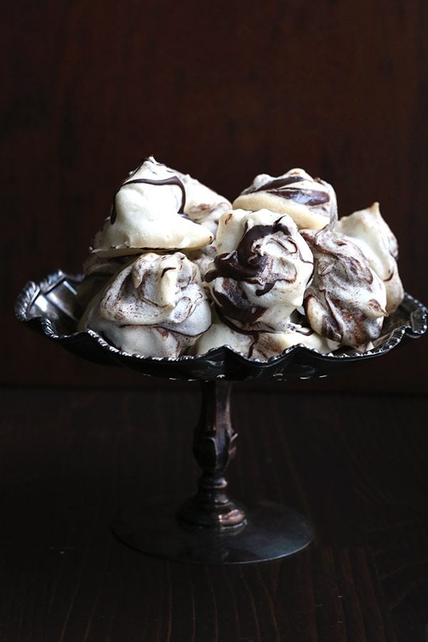 Low Carb Grain Free Meringues Swirled with dark peppermint chocolate