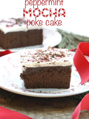 The low carb holiday dessert of your dreams. Peppermint Mocha Poke Cake. Grain free, gluten free.