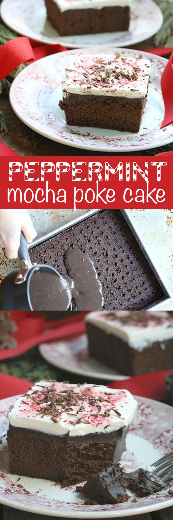 This is the low carb holiday dessert recipe you've been waiting for! Sugar-free, grain-free Chocolate Peppermint Poke Cake