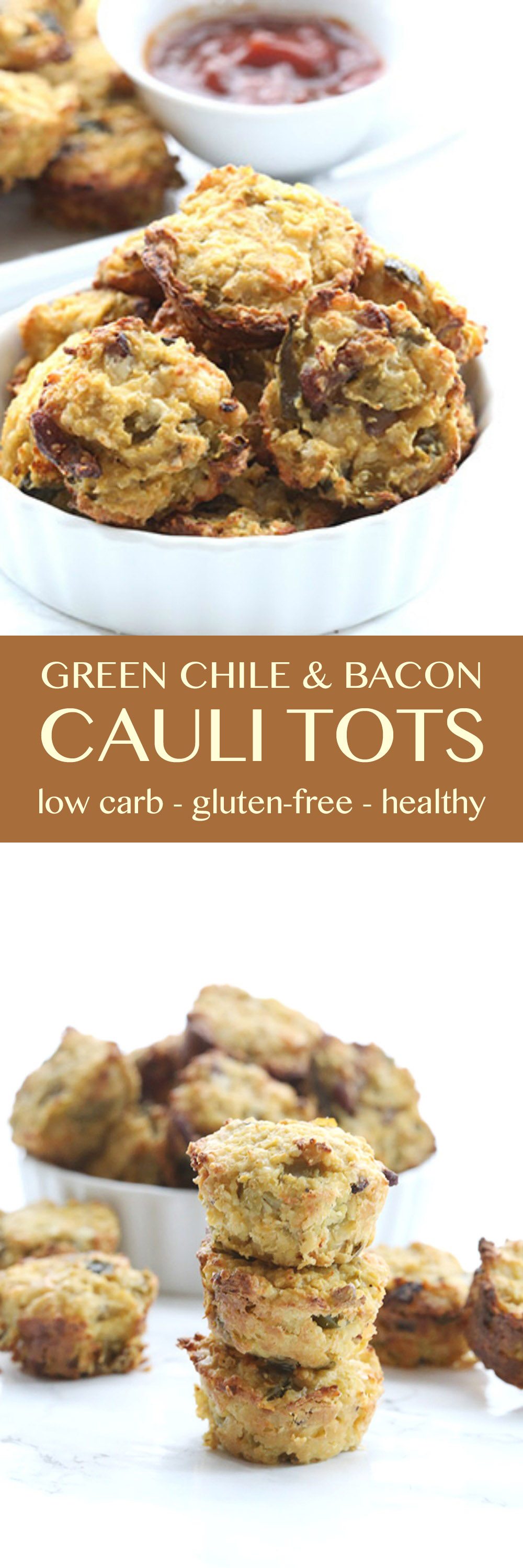 These low carb cauliflower tots with green chilies and bacon make a great healthy Game Day appetizer!