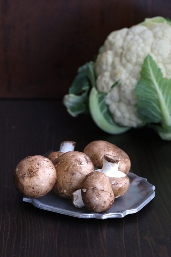 Cauliflower and mushrooms, the beginnings of a great low carb side dish