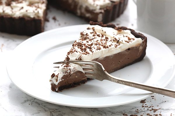 My new favourite keto dessert and it's so easy to make. It uses chocolate blender mousse and a no-bake crust.