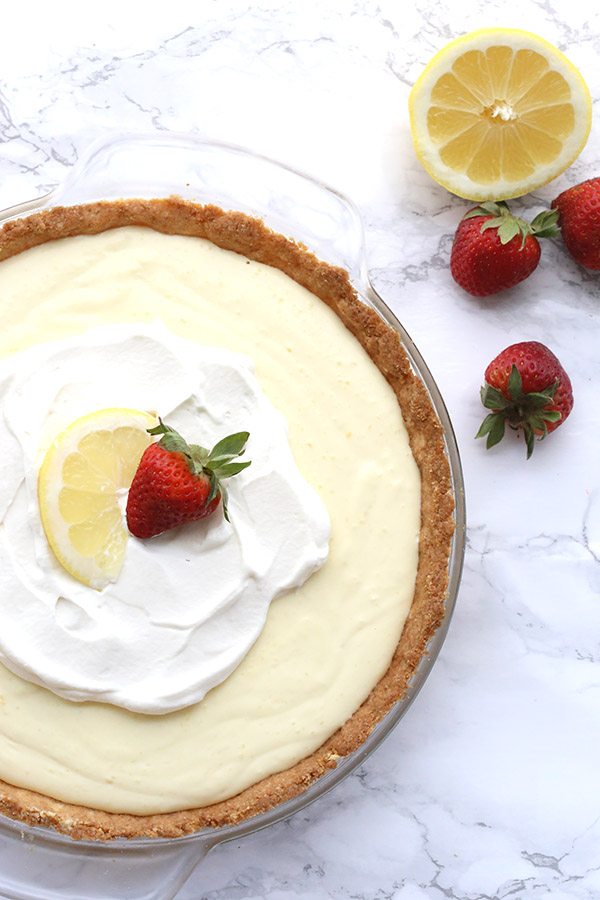 This creamy and refreshing Lemon Sour Cream Pie is a delicious summertime dessert. Keto, trim healthy mama