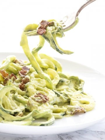 Paleo Low Carb Zucchini Noodles with Avocado and Bacon
