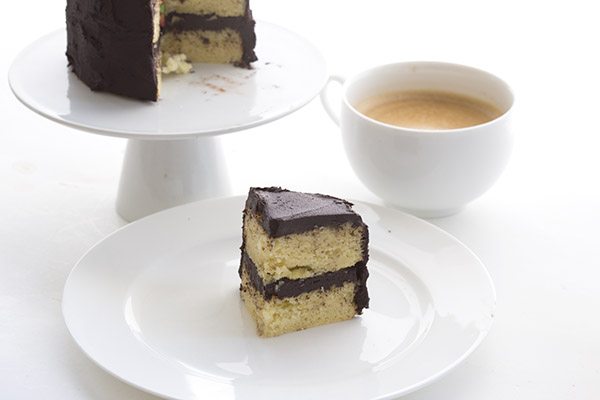 Keto mini yellow cake with dark chocolate frosting