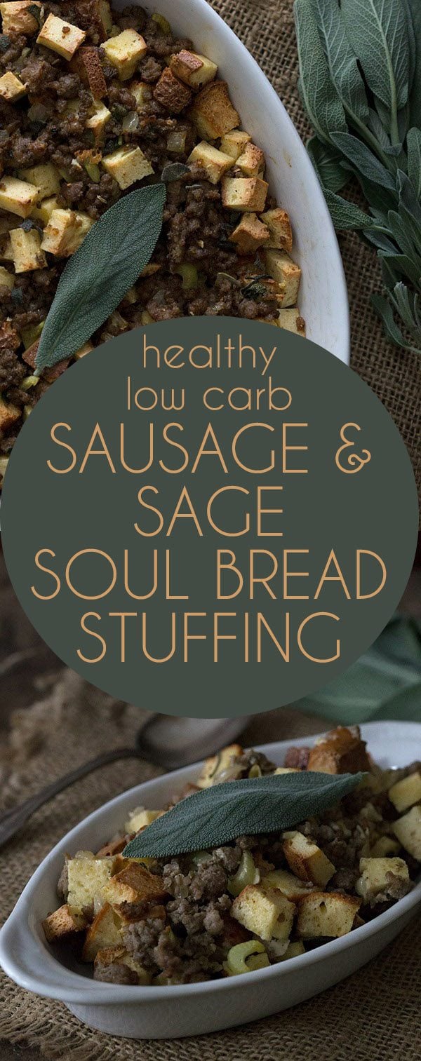 Low Carb Sausage & Sage Stuffing made with Soul Bread. LCHF Keto Banting THM recipe. 
