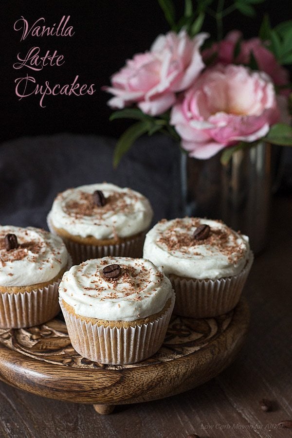 Low Carb Grain-Free Vanilla Latte Cupcakes. Keto THM Banting Atkins recipe. 