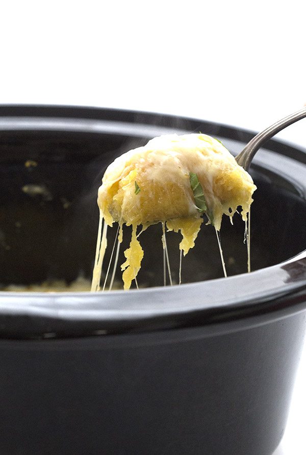 So cheesy! Delicious three cheese slow cooker spaghetti squash 