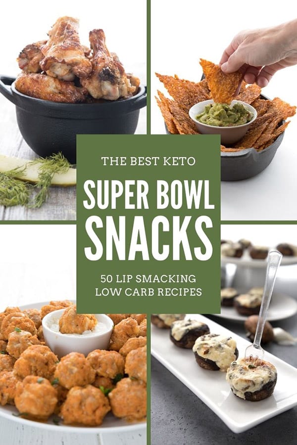 Titled Collage of Keto Super Bowl Snacks