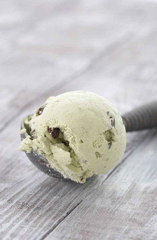 All natural green mint chocolate chip ice cream. No dyes or sugars. 
