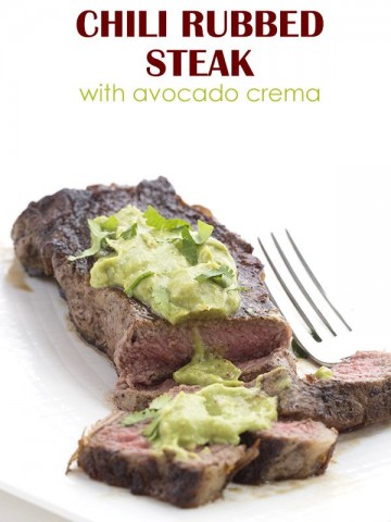 Deliciously keto! This pan-seared chili rubbed steak with avocado sauce is a perfect low carb meal.