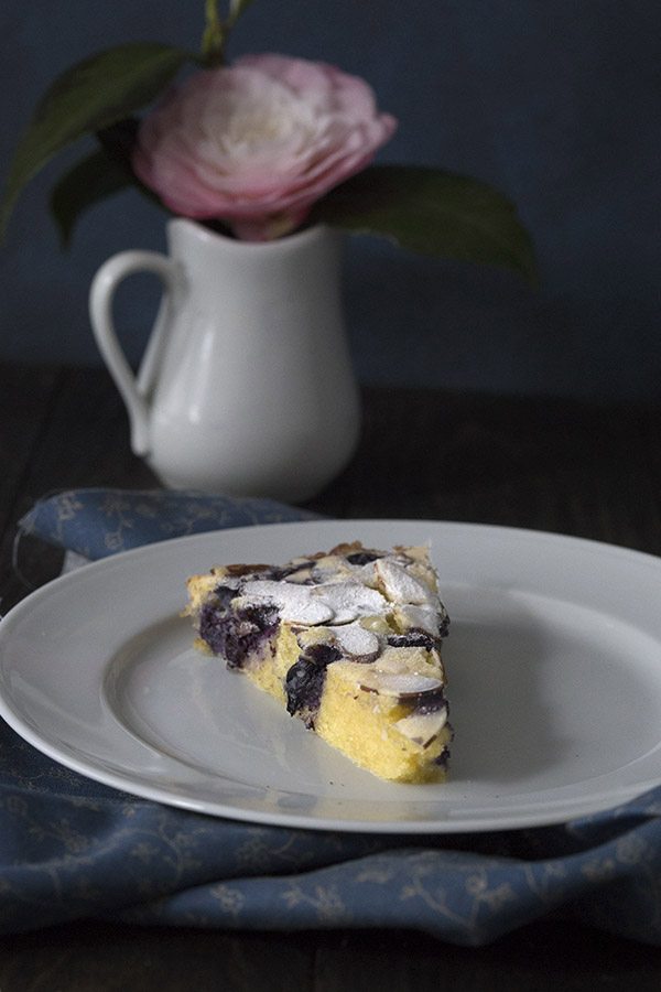 A delicious almond flour tart studded with wild blueberries.