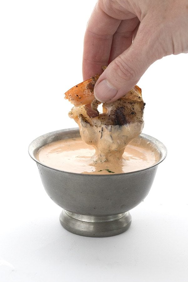 Bacon Wrapped Grilled Shrimp with Buffalo Ranch Dipping Sauce