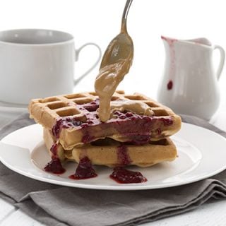 Low carb peanut butter blender waffles - they taste like a pb and j sandwich!