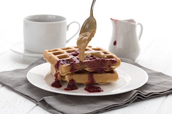 Low carb peanut butter blender waffles - they taste like a pb and j sandwich!