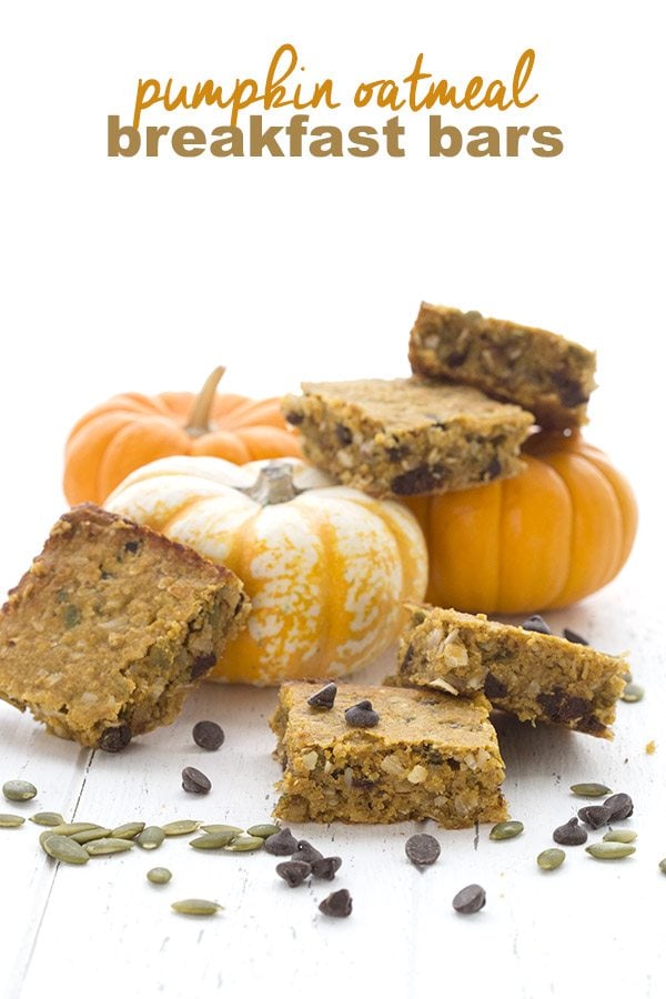Low Carb Pumpkin Oatmeal Breakfast Bars with Chocolate Chips