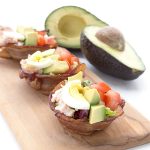 Keto Cobb Salad Appetizer on a cutting board with California Avocados
