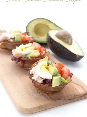 Keto Cobb Salad Appetizer on a cutting board with California Avocados